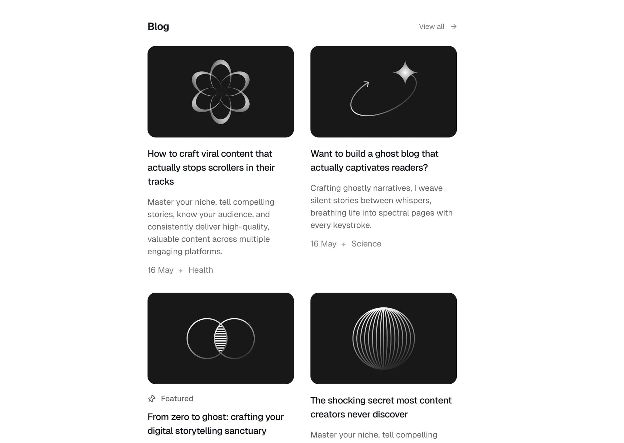 Blog section on homepage