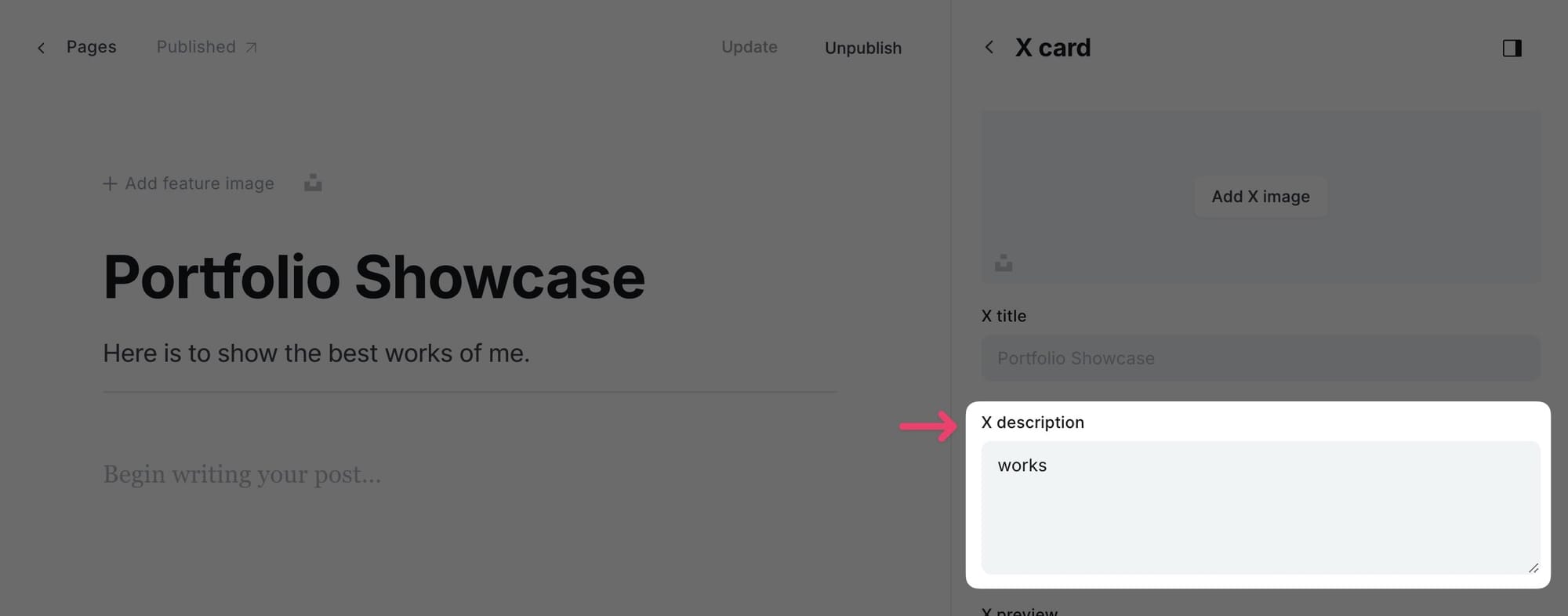 Showcase section settings page 2