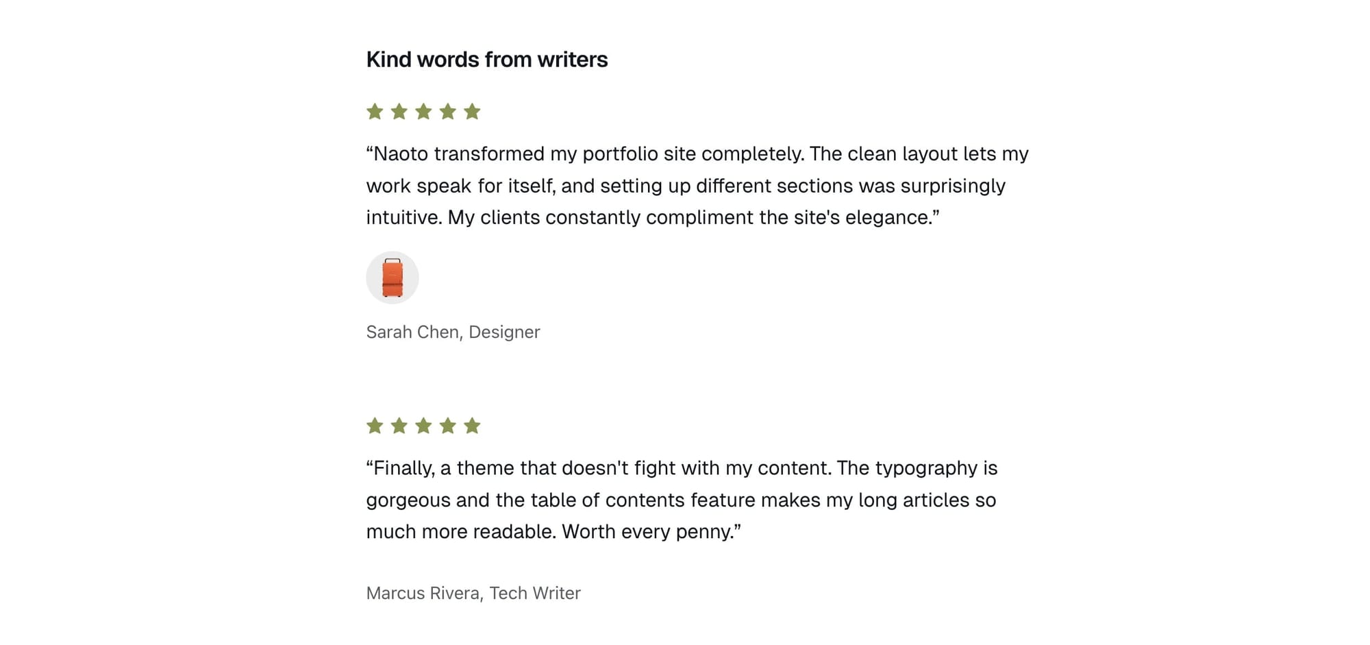 Testimonials section