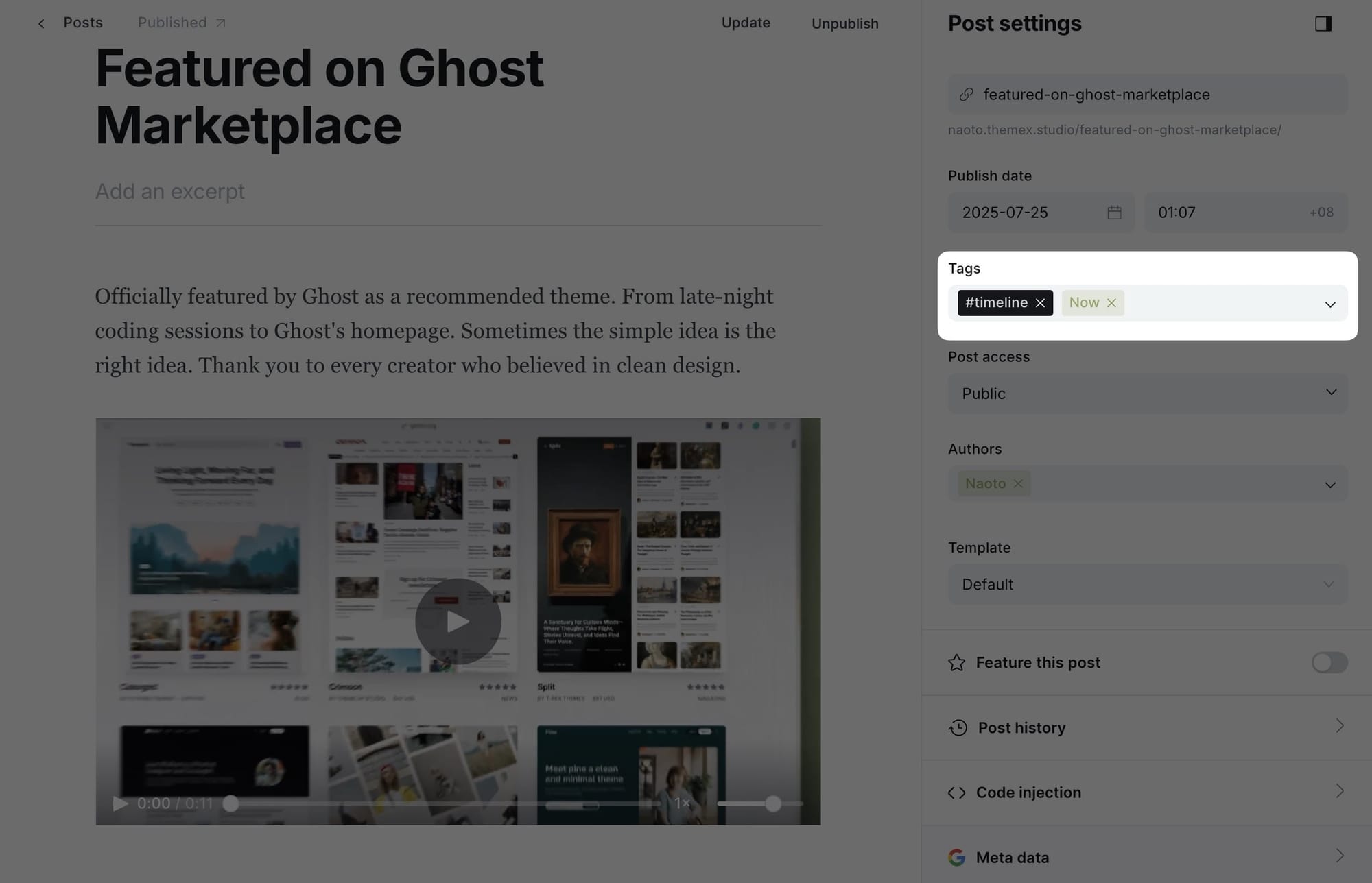 Now content example