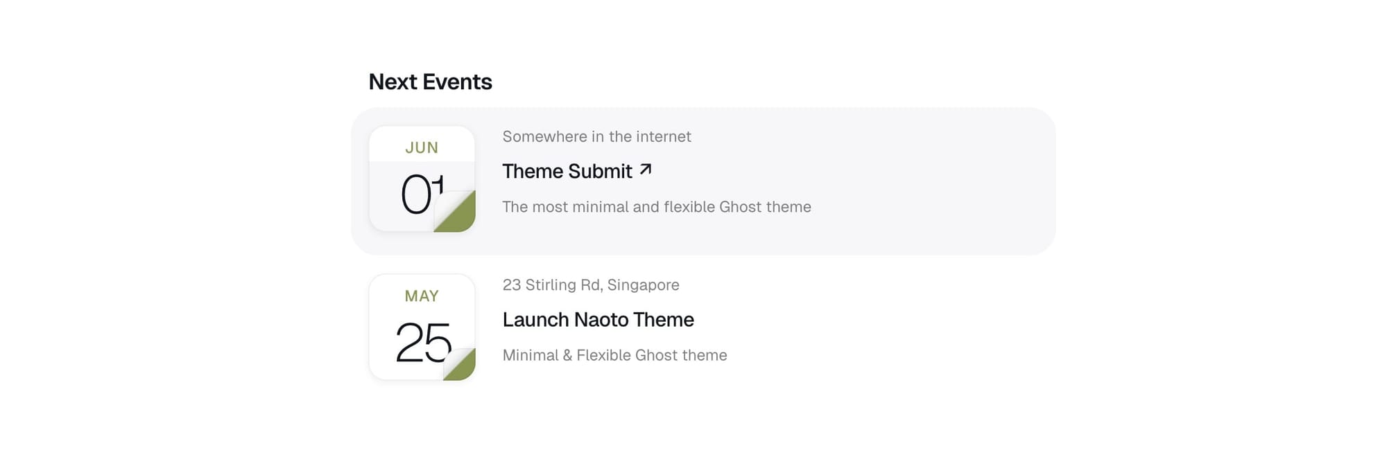 Event calendar section
