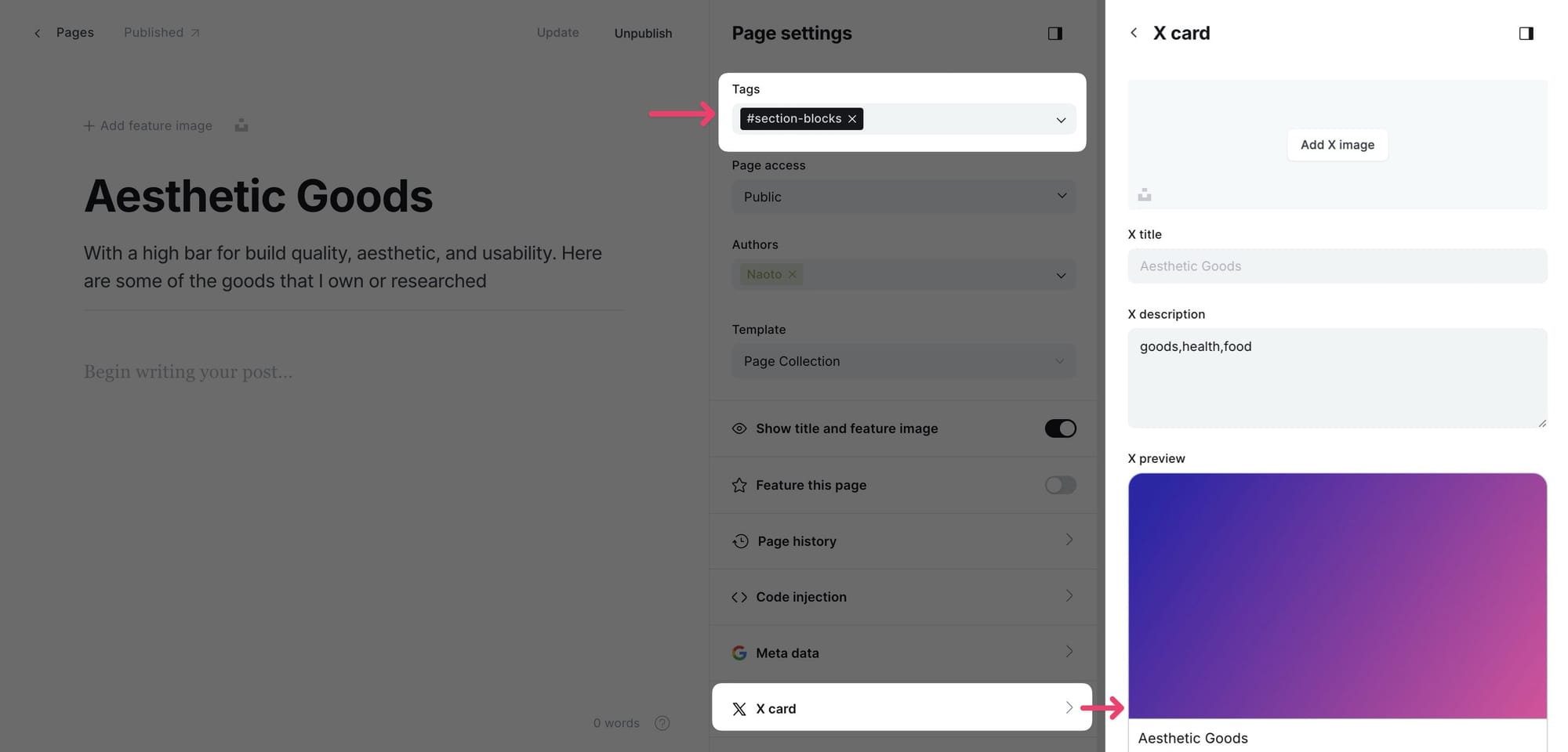 Collection page settings