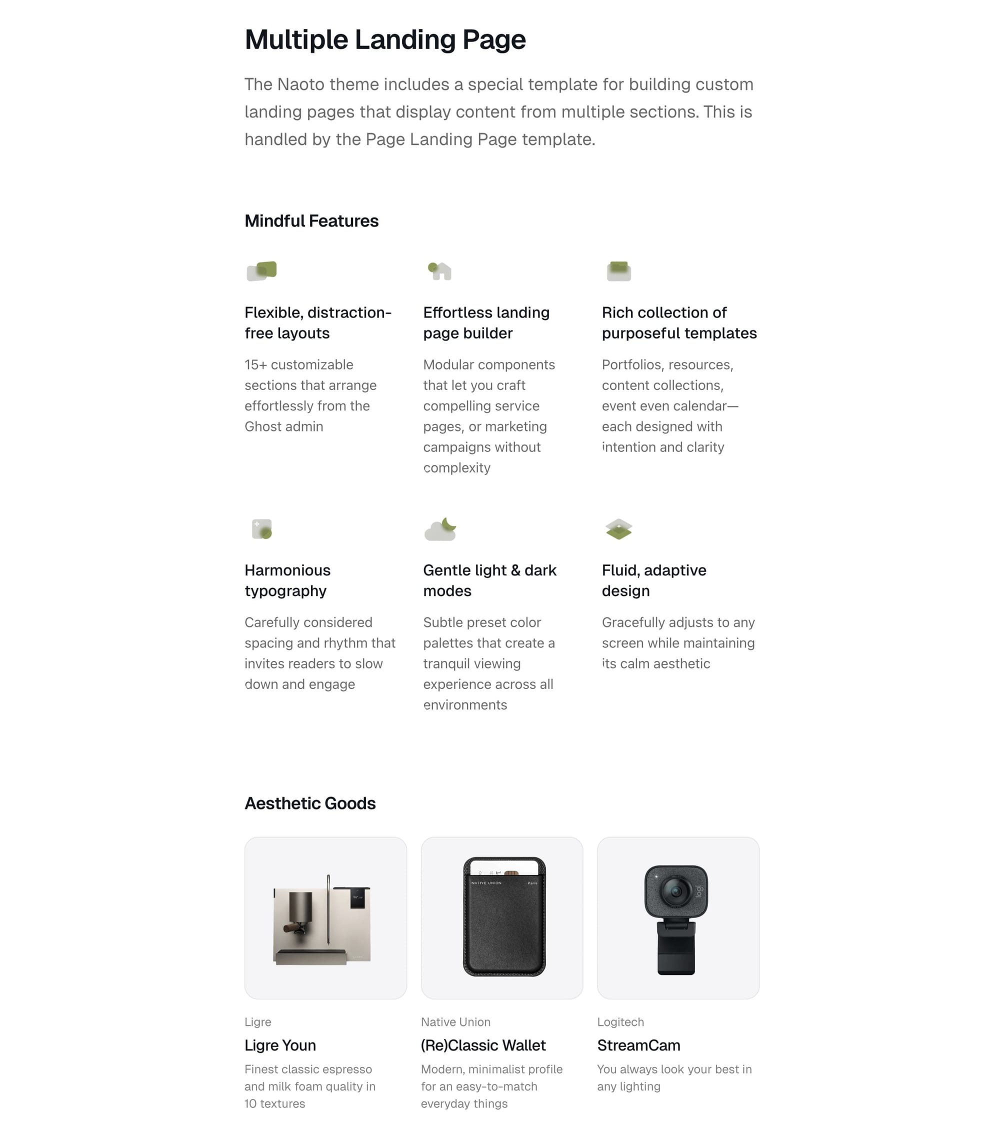 Landing page template example