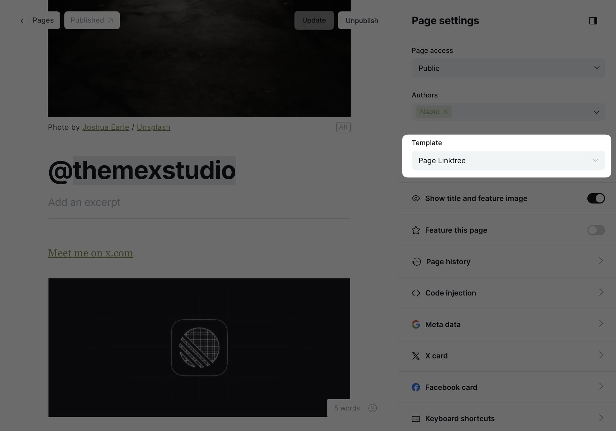 Linktree page settings