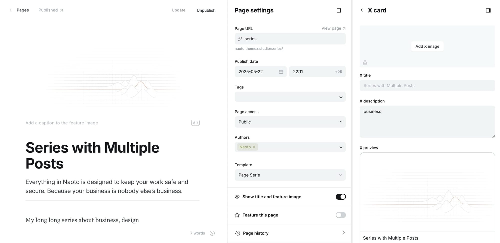 Series page settings
