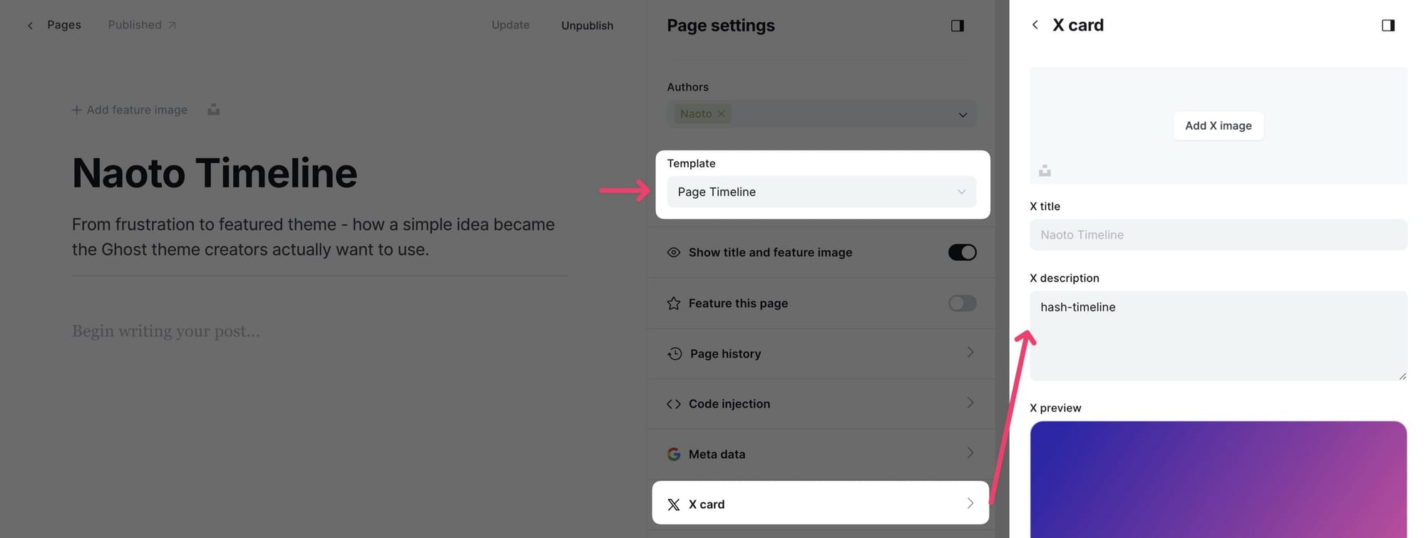 Timeline page settings