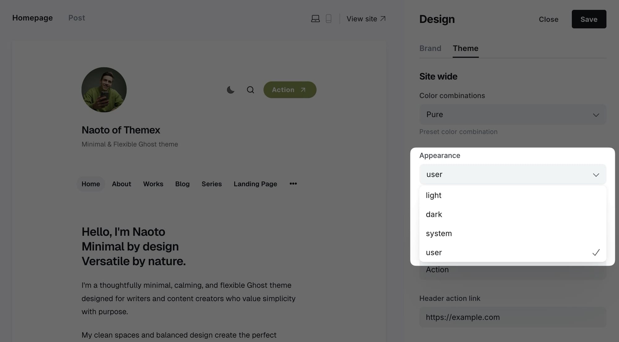 Light/dark mode settings