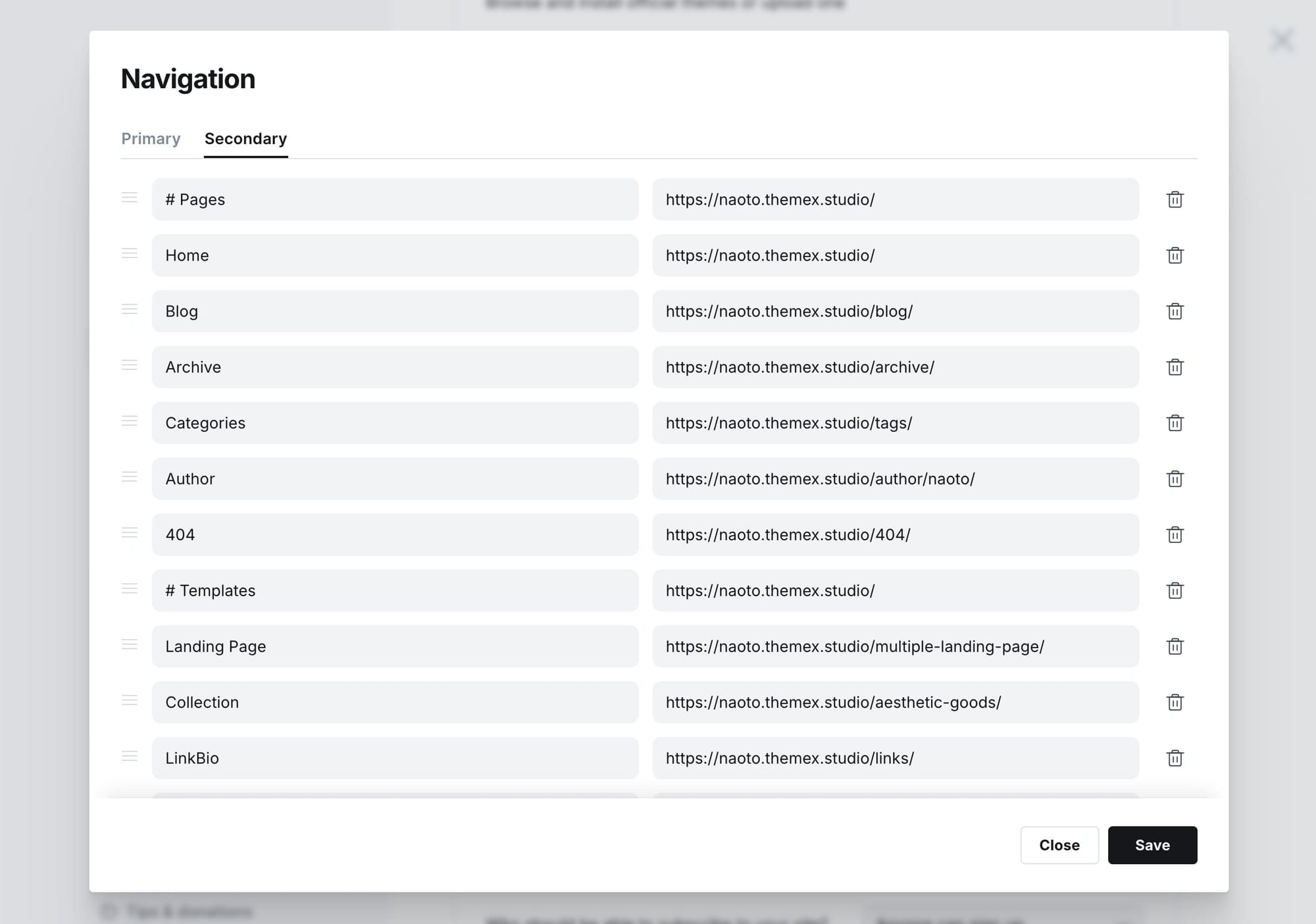 Footer navigation groups