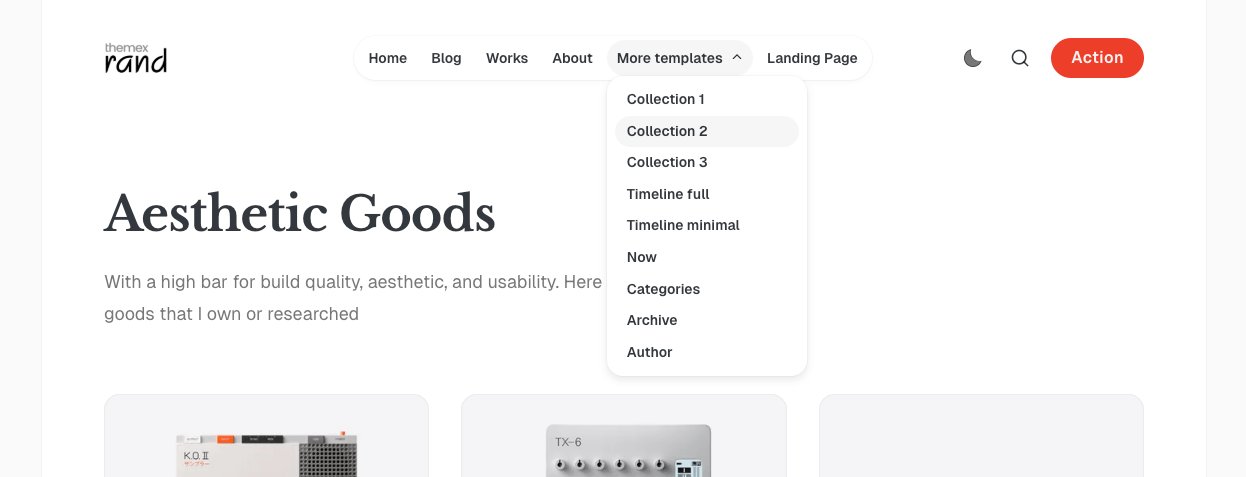 Example of dropdown menu