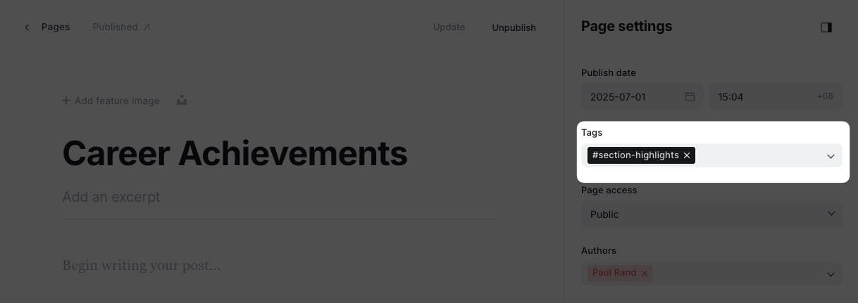 Highlights section settings 1