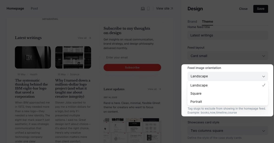 Post image orientation options