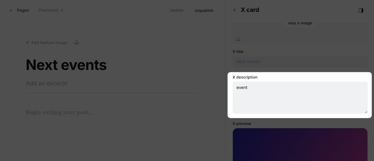Example of event calendar section settings 2