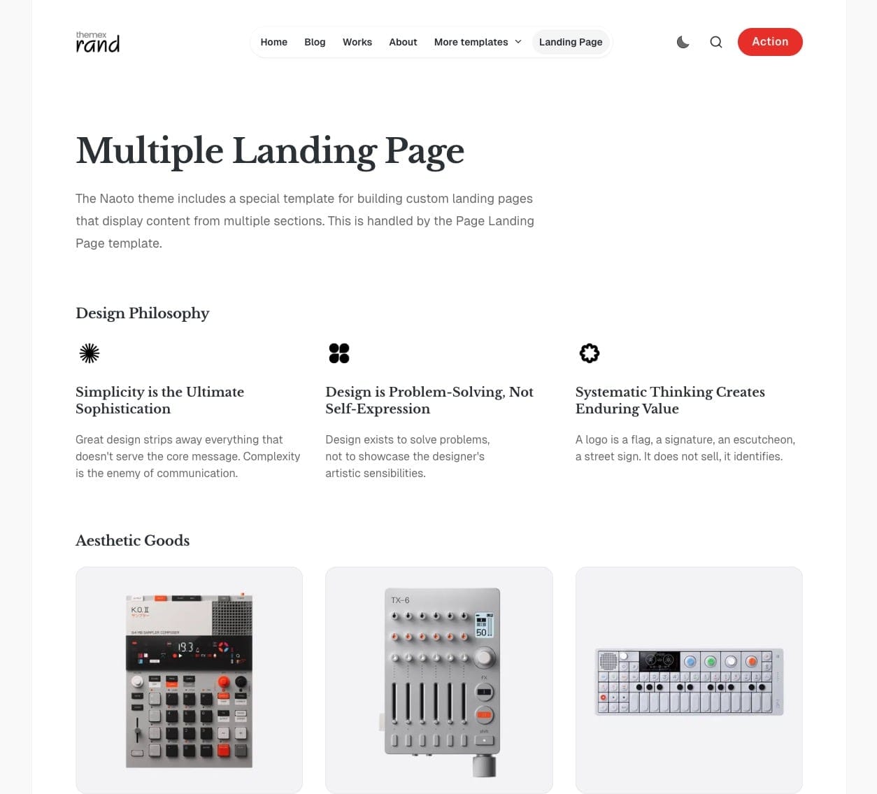 Landing page template example