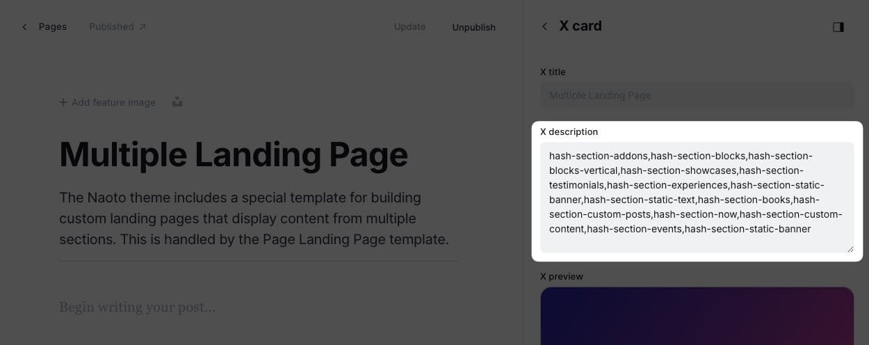 Landing page settings 2