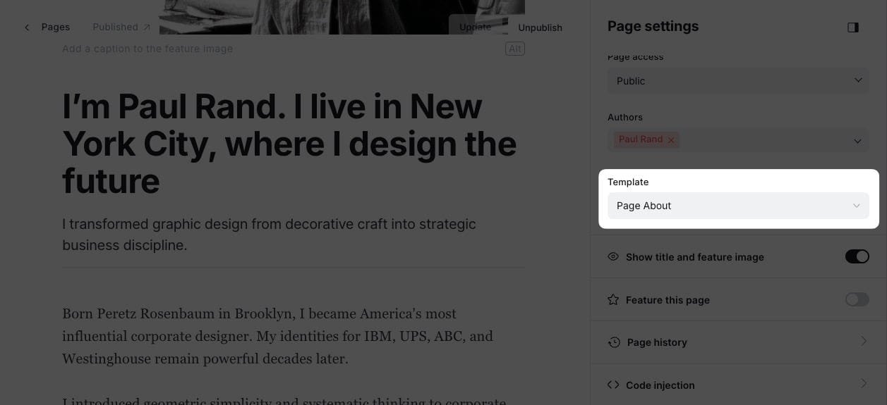 About page settings