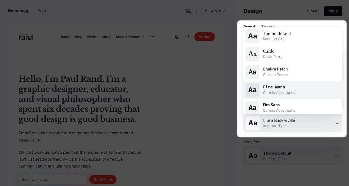 Typography settings
