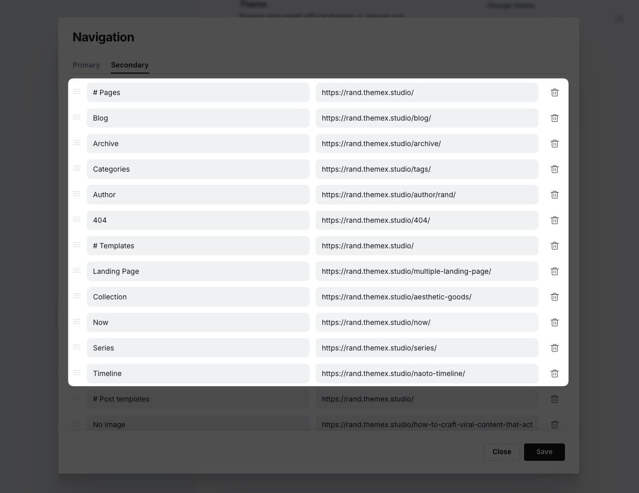 Footer navigation groups