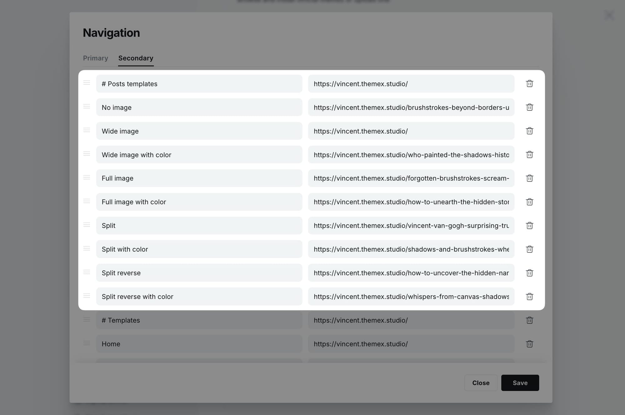 Footer navigation groups