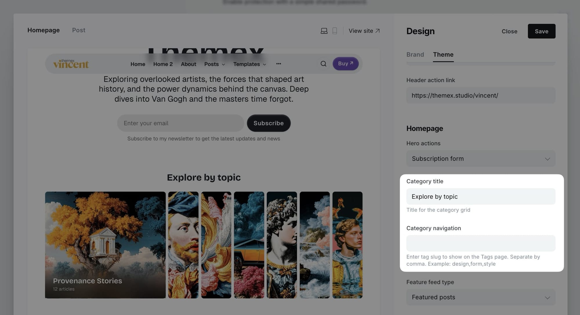 Category navigation settings