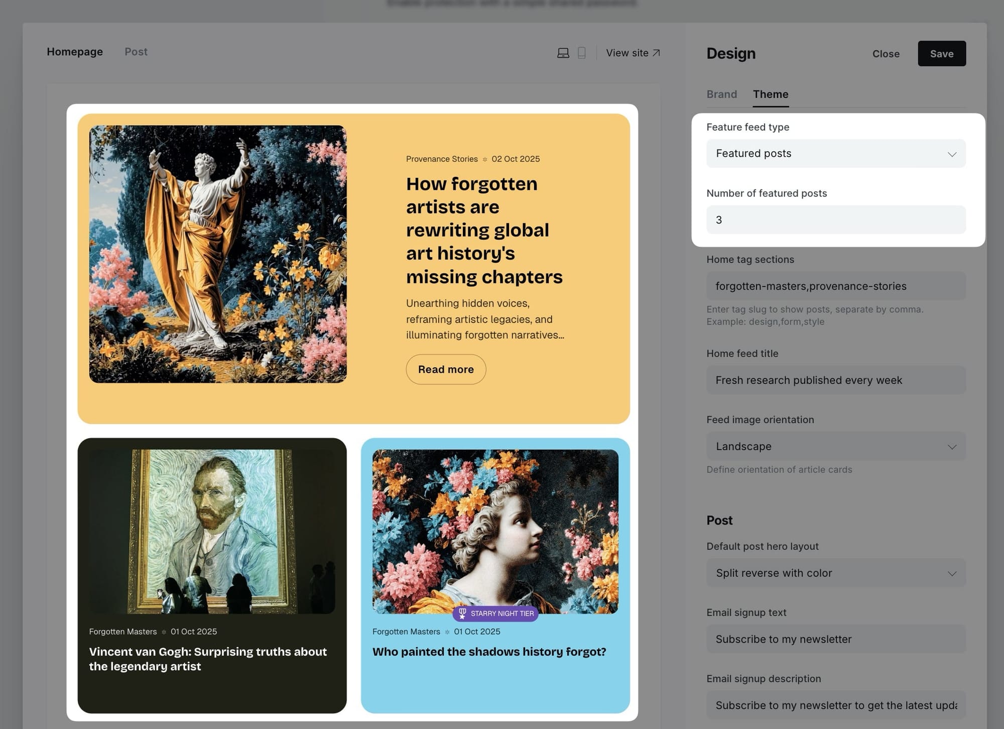 Featured posts configuration