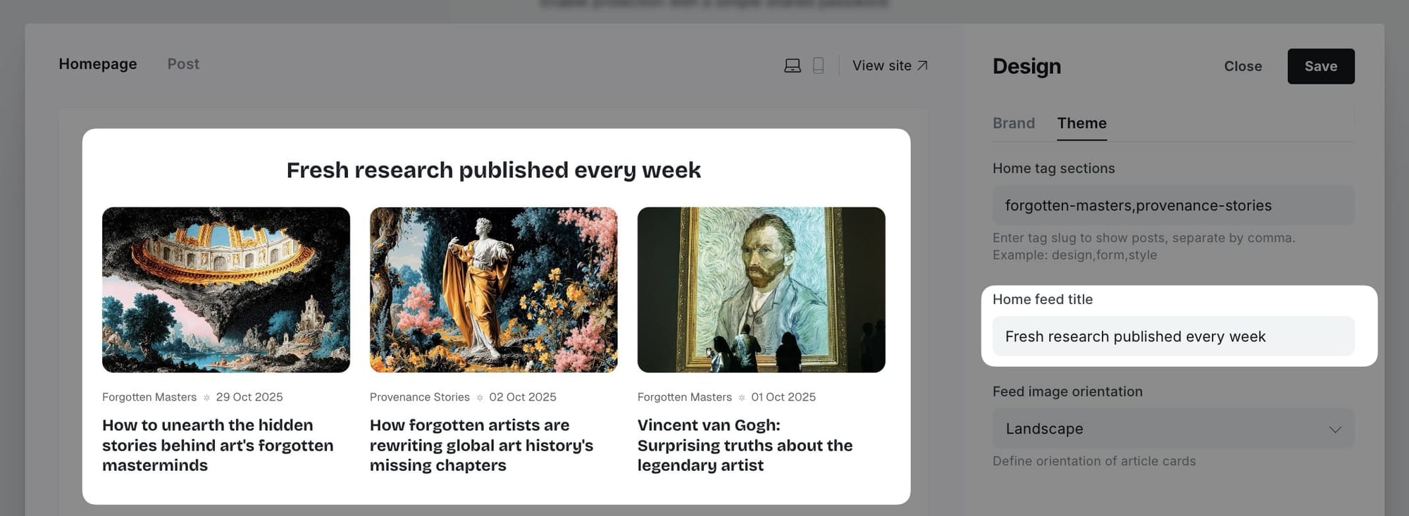 Home feed title settings