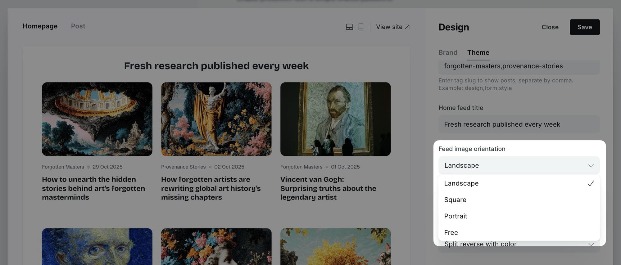Feed image orientation settings