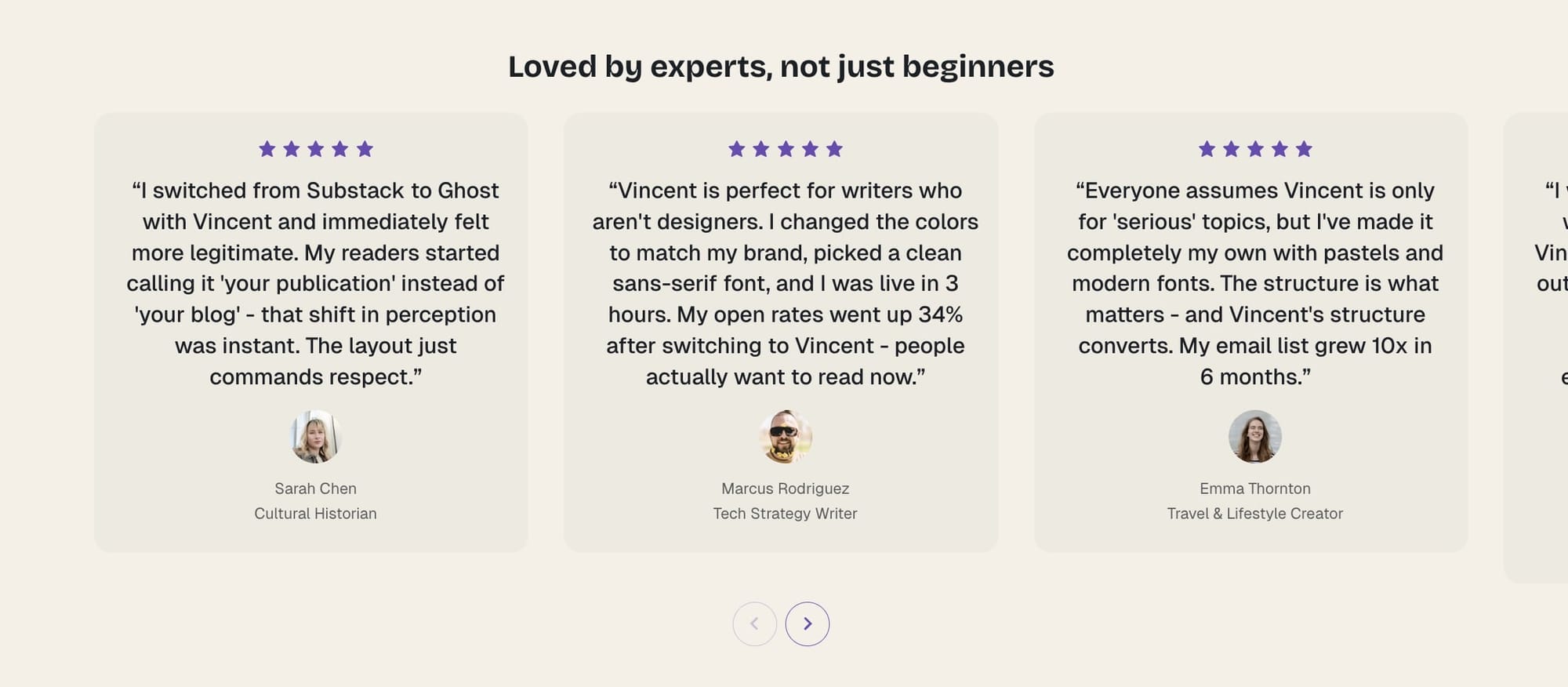 Testimonials section