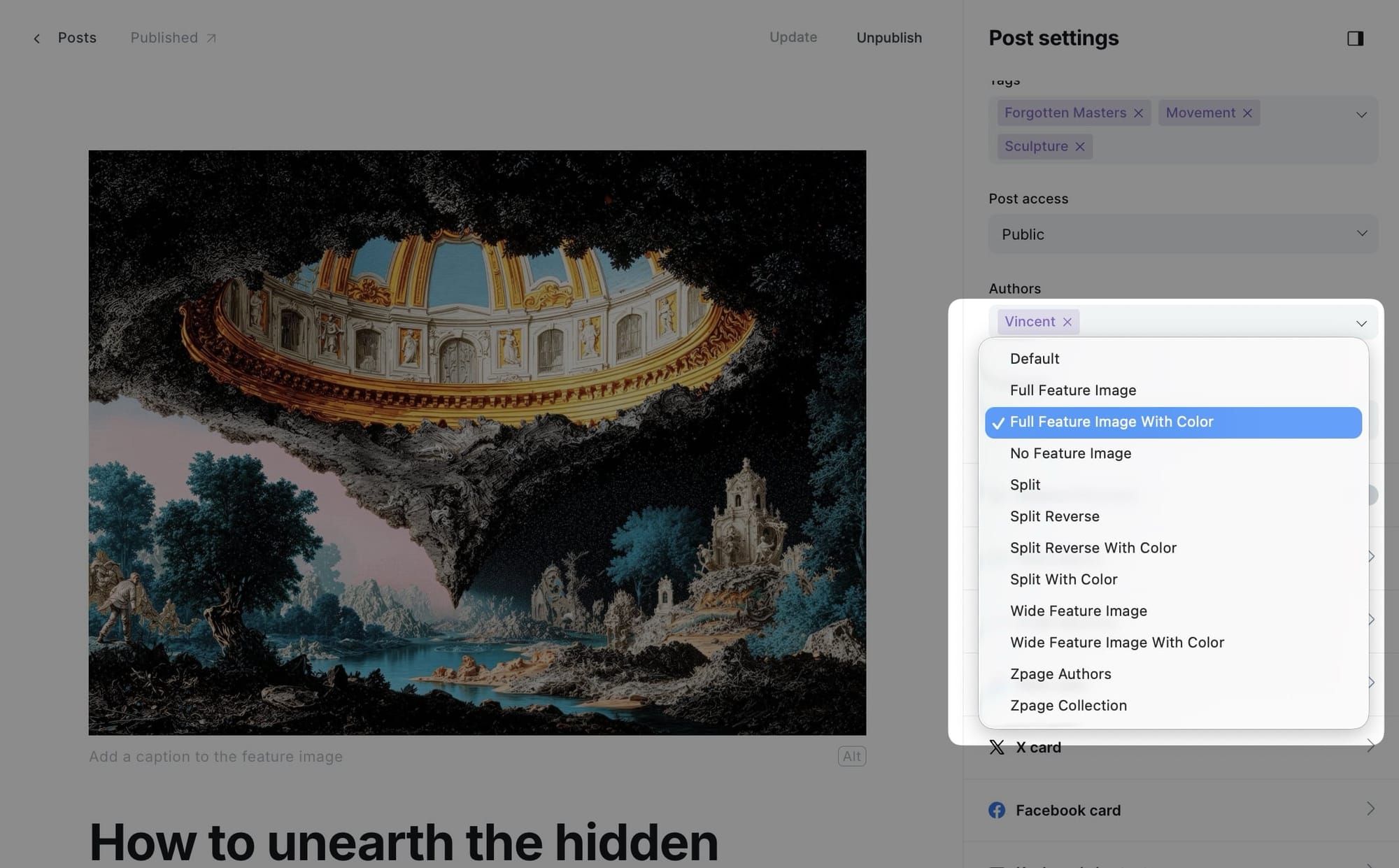 Template selector in post settings