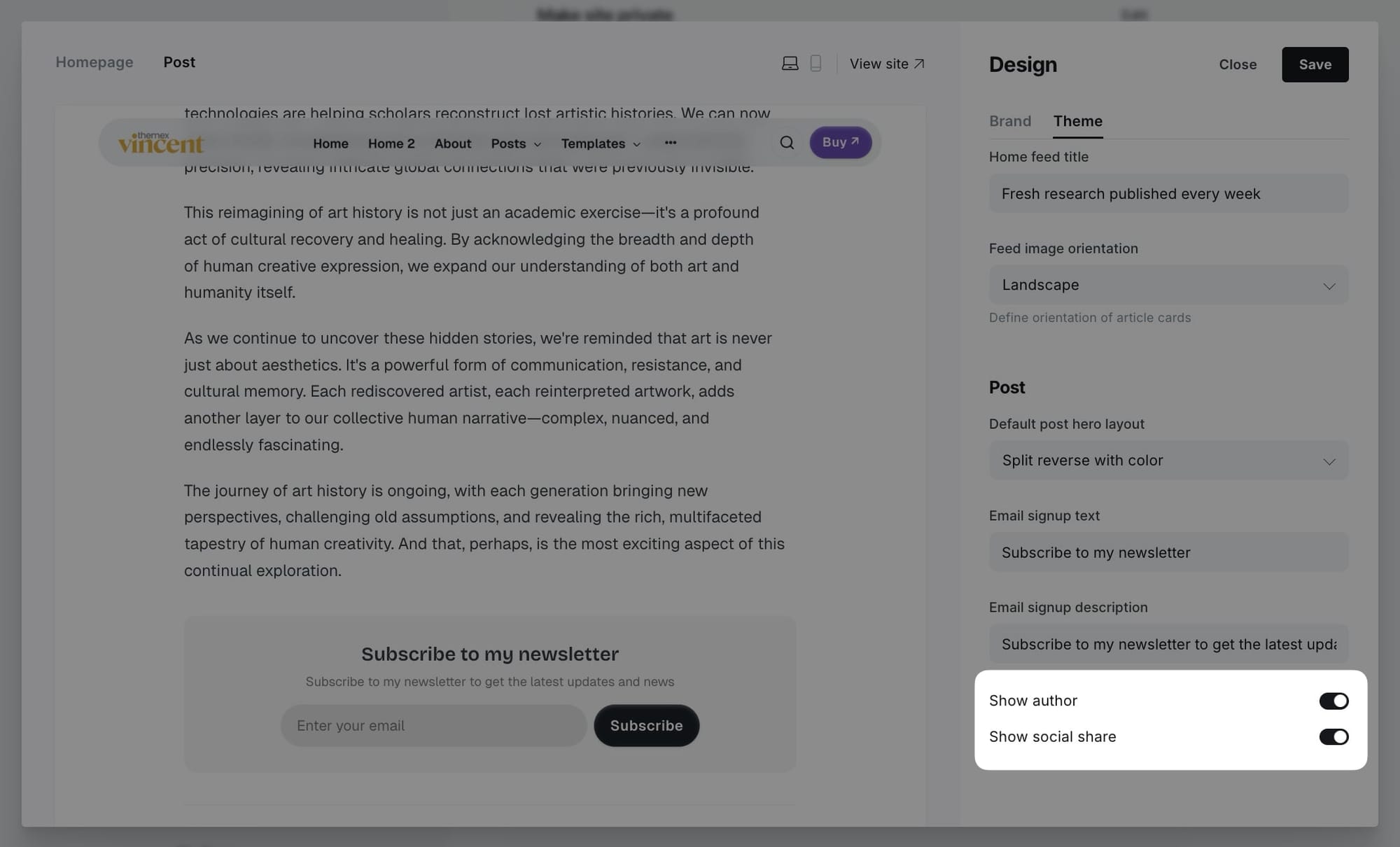 Post options settings