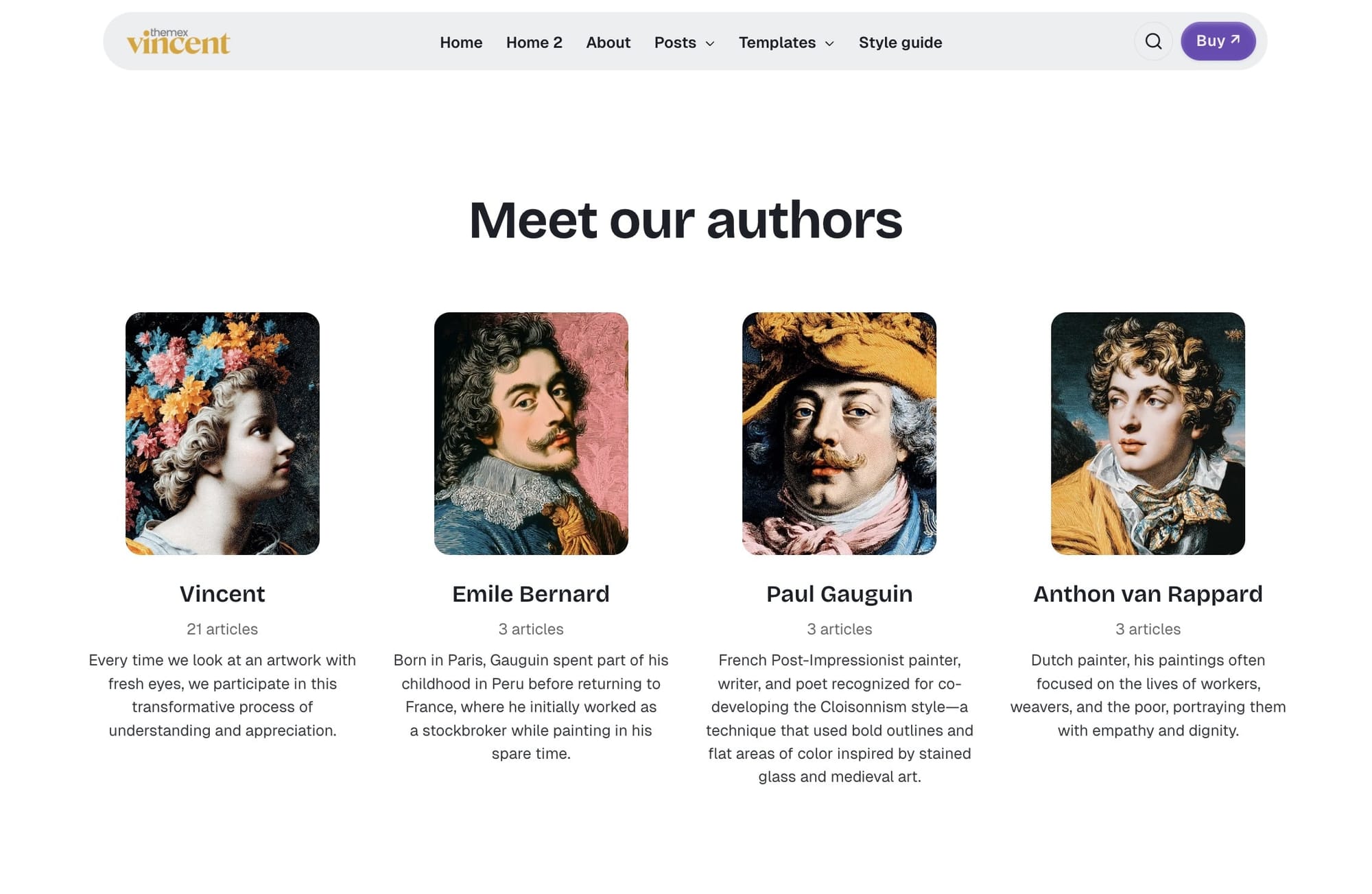 Authors page template