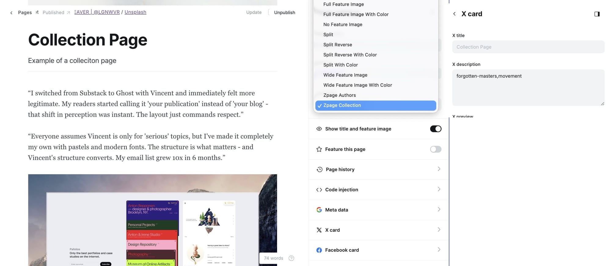 Collection page settings