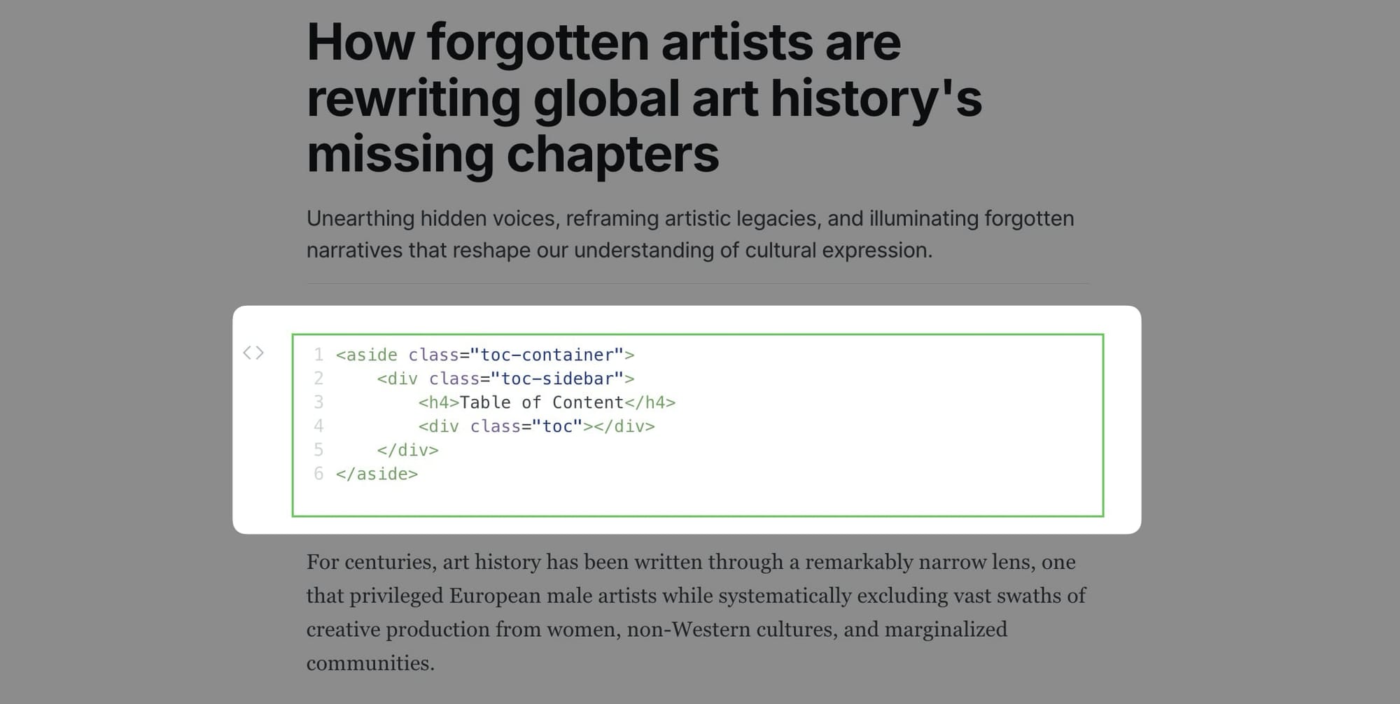 Adding table of contents HTML card