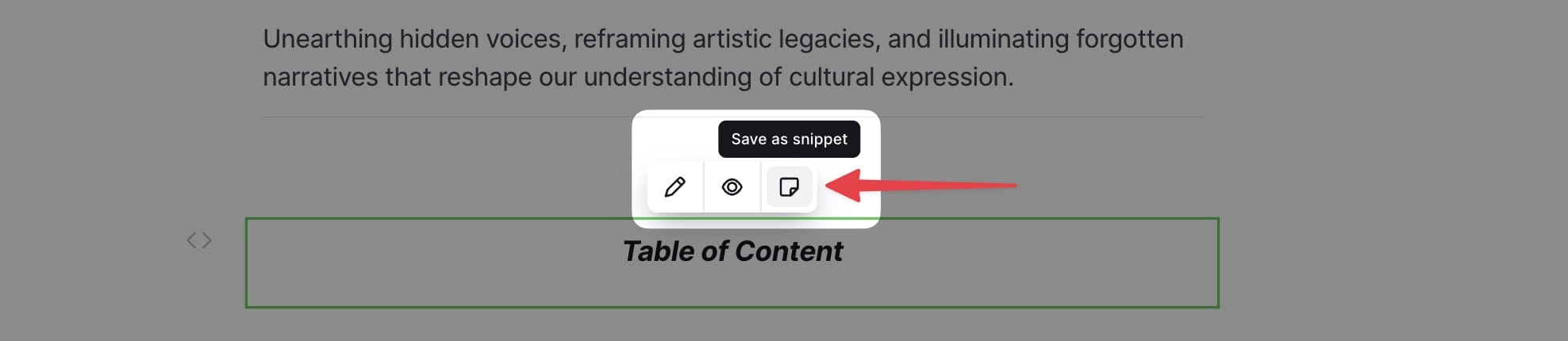 Saving TOC as snippet
