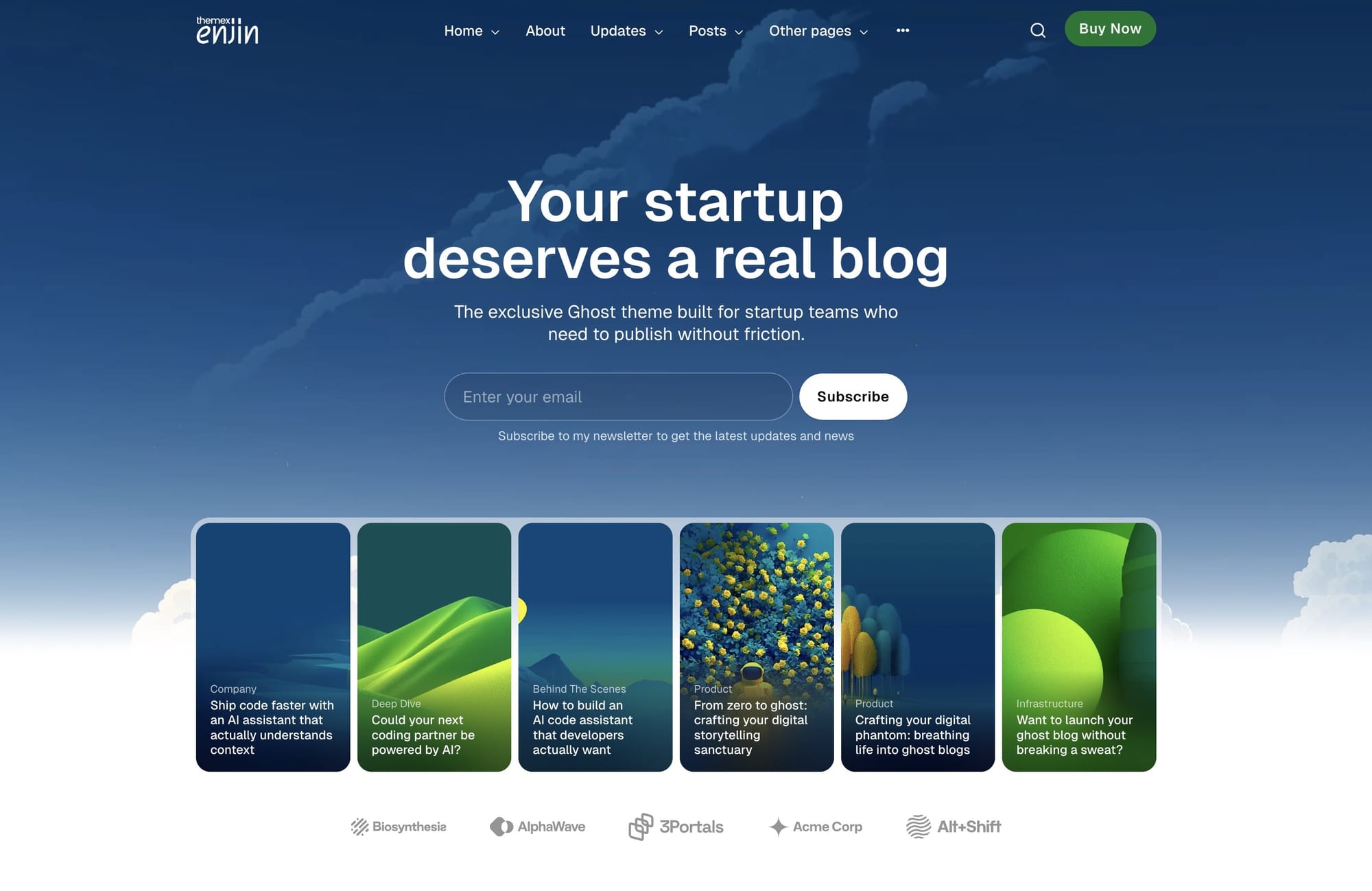 Enjin theme homepage overview