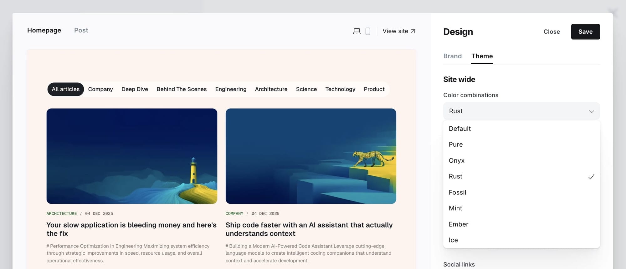 Color combination options