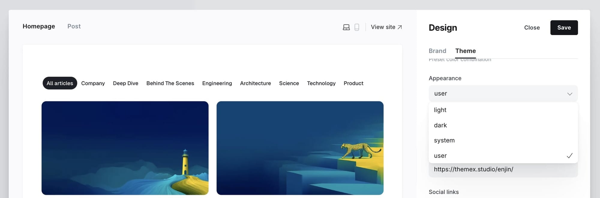 Light and dark mode settings