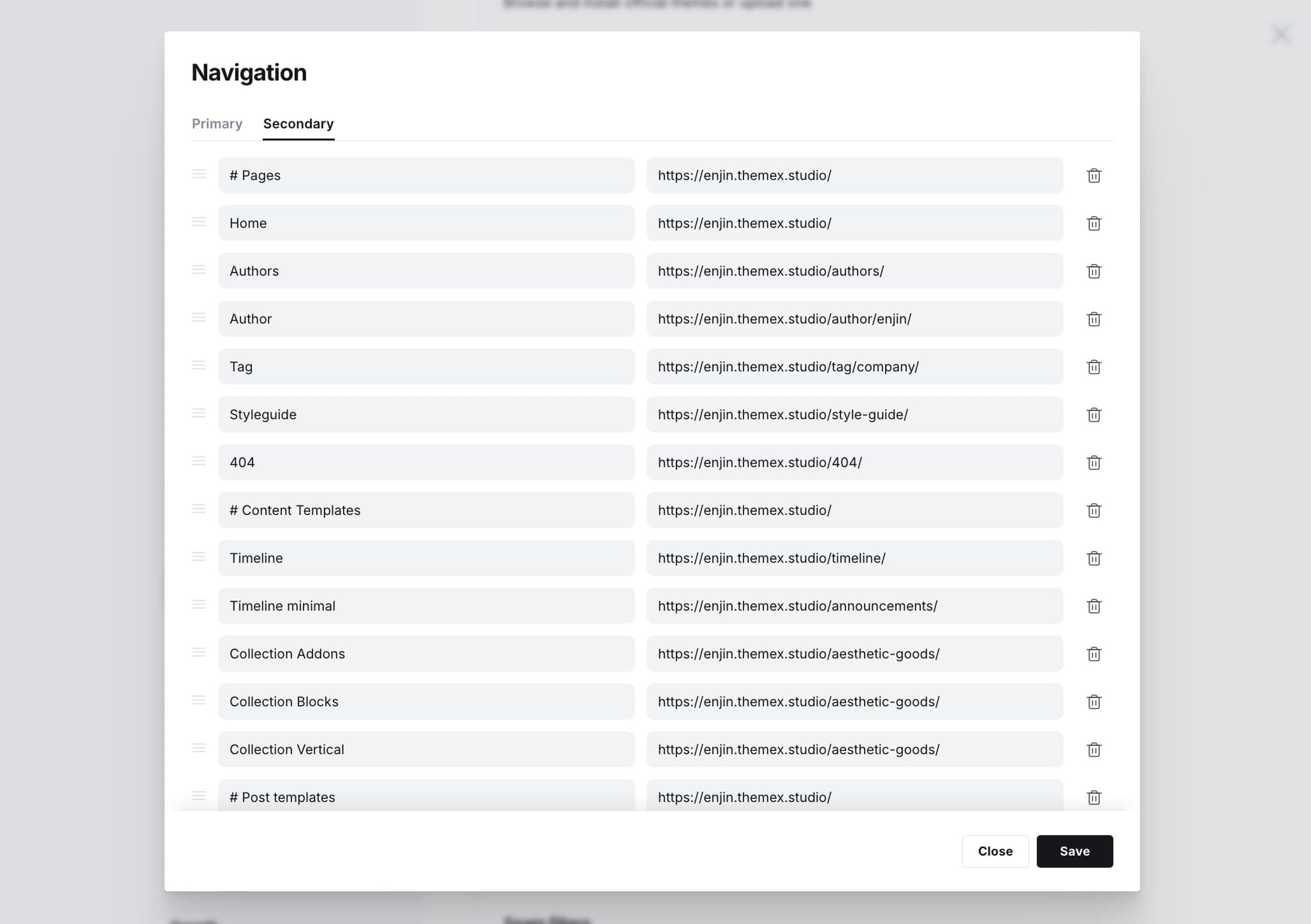 Footer navigation groups