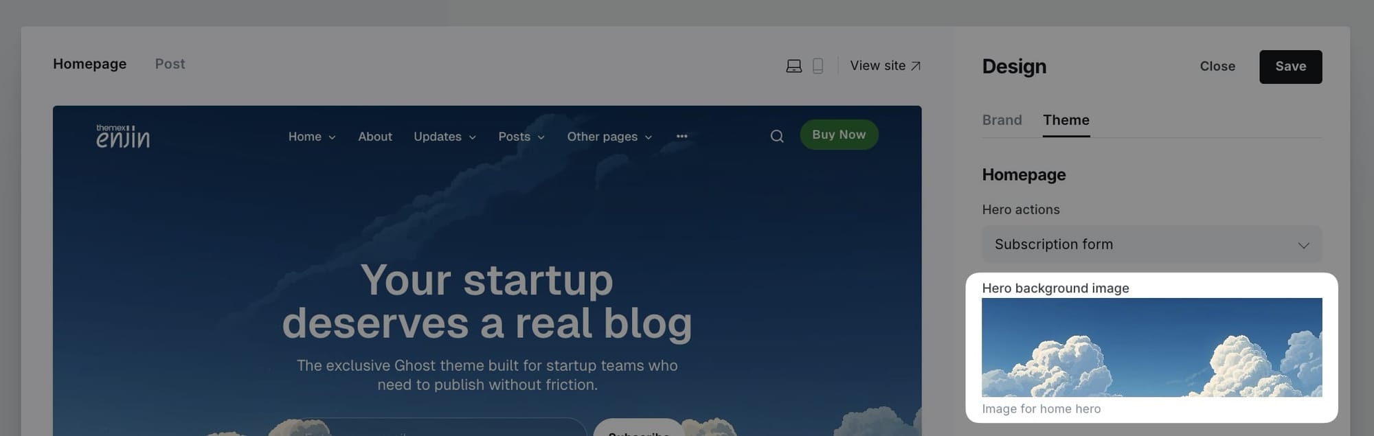 Hero background image settings