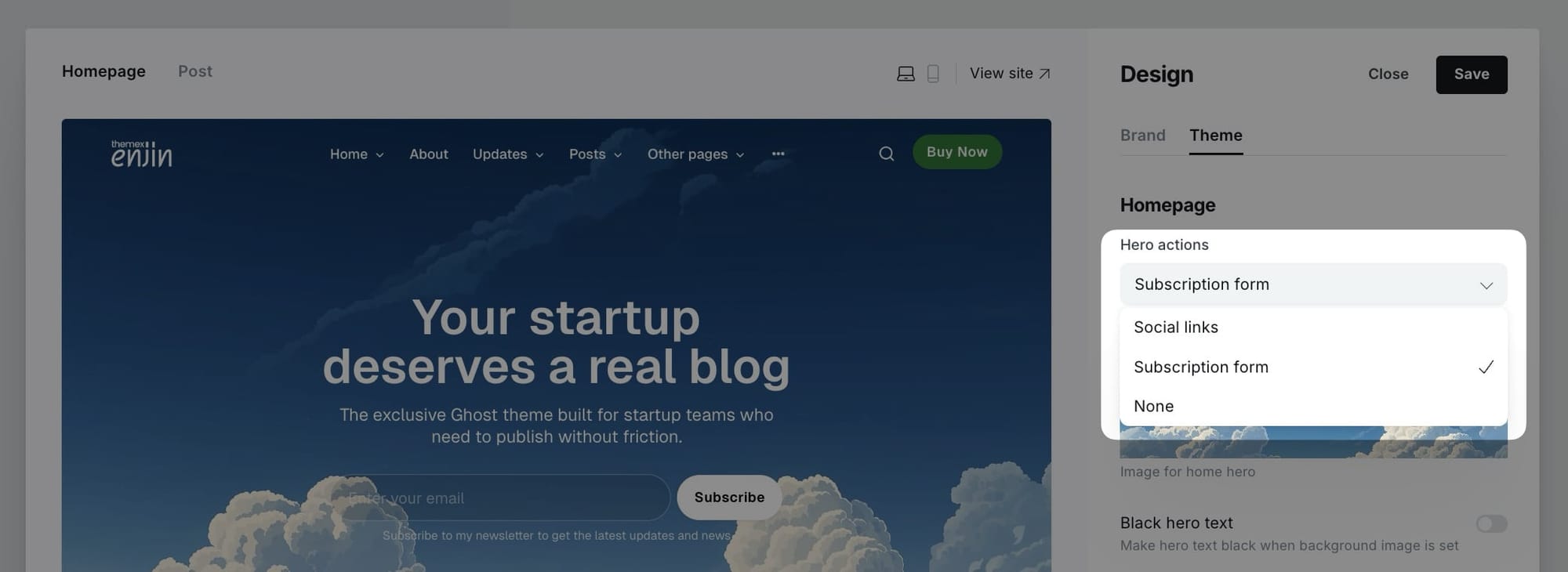 Hero actions settings