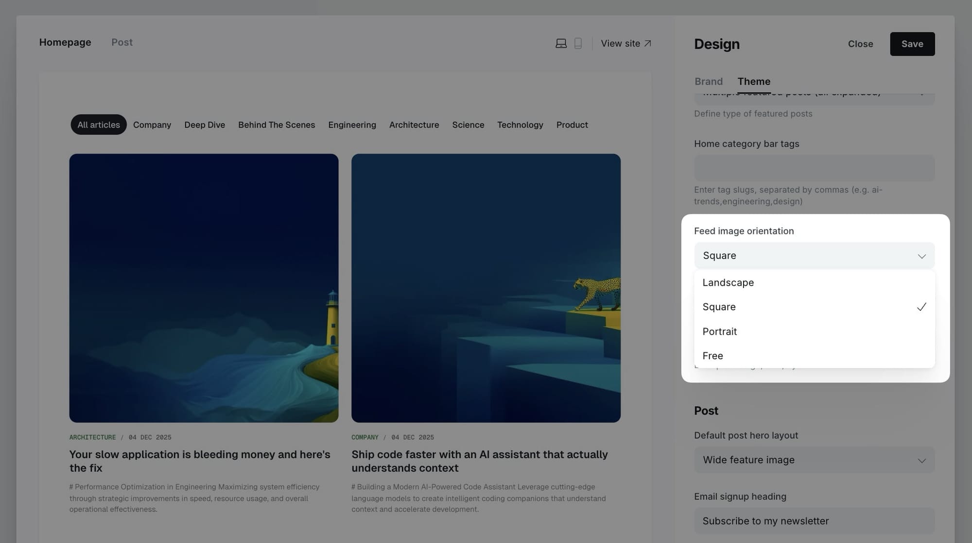 Feed image orientation settings