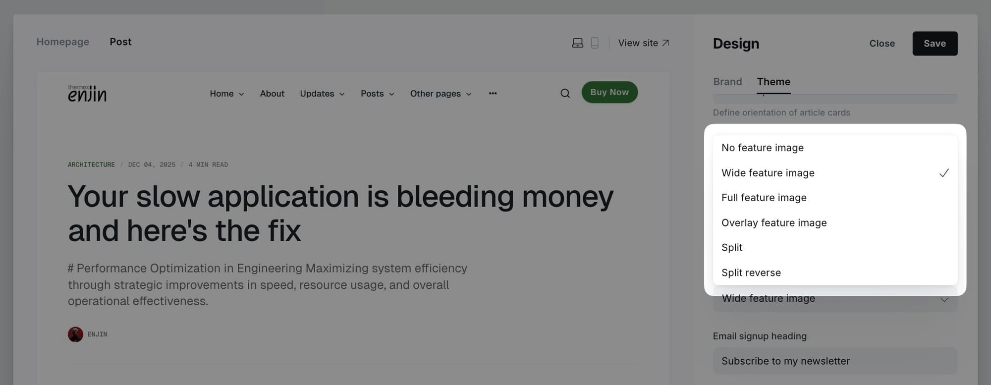 Default post layout settings