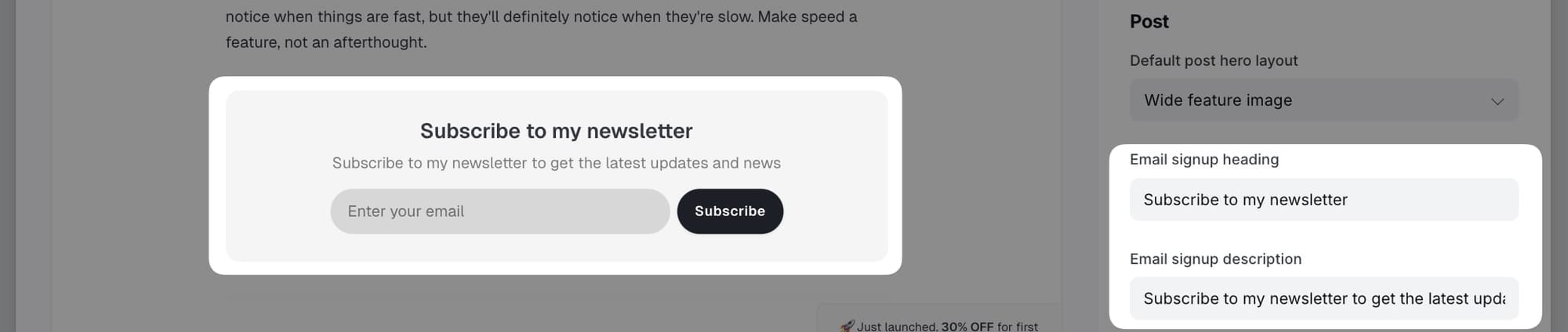 Email signup settings