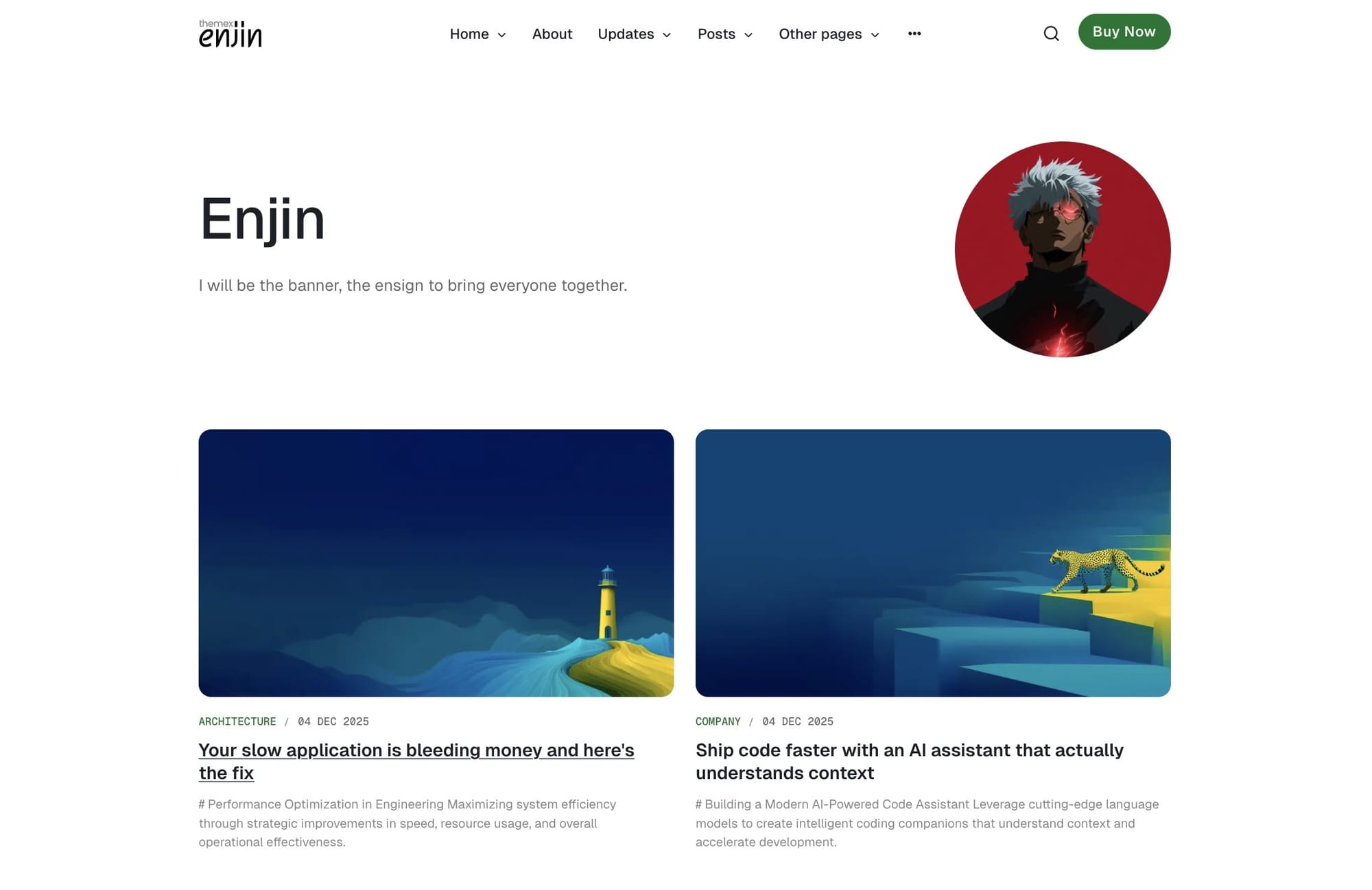 Individual author page layout