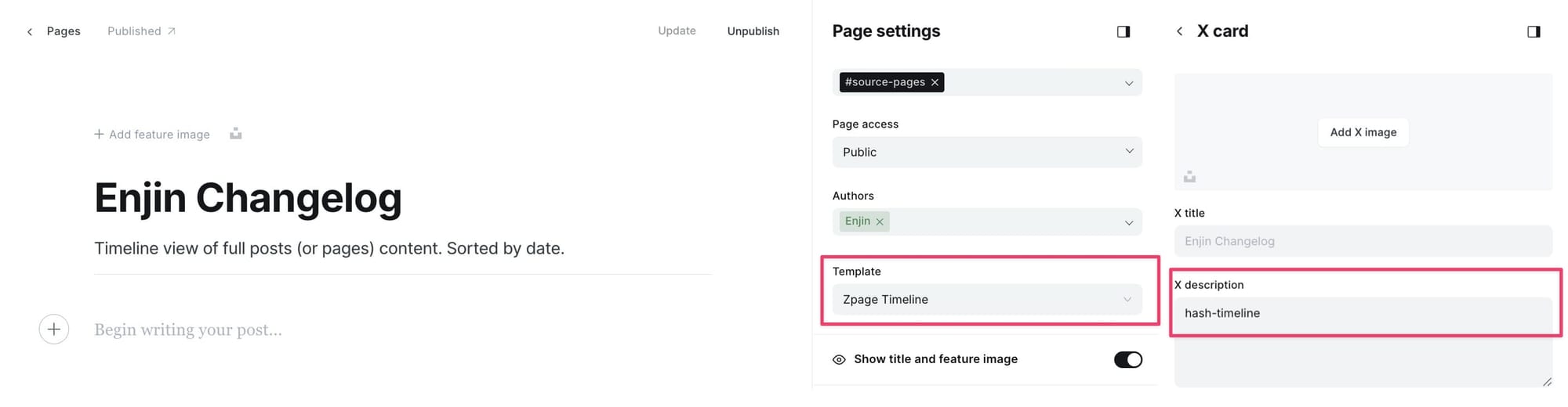 Timeline page settings