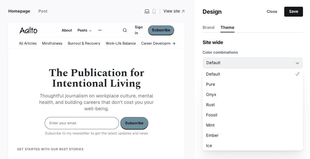 Color combination options