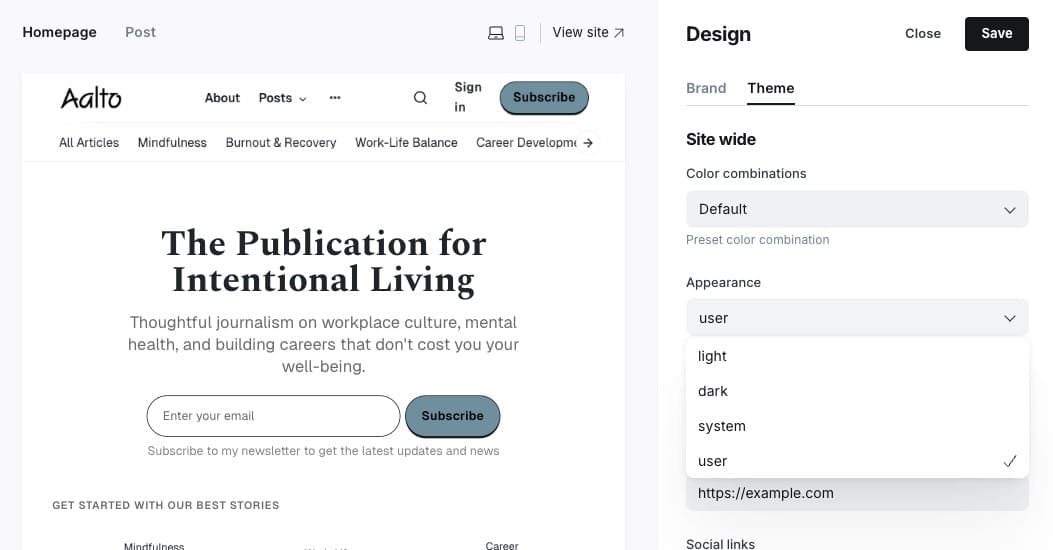 Light and dark mode settings