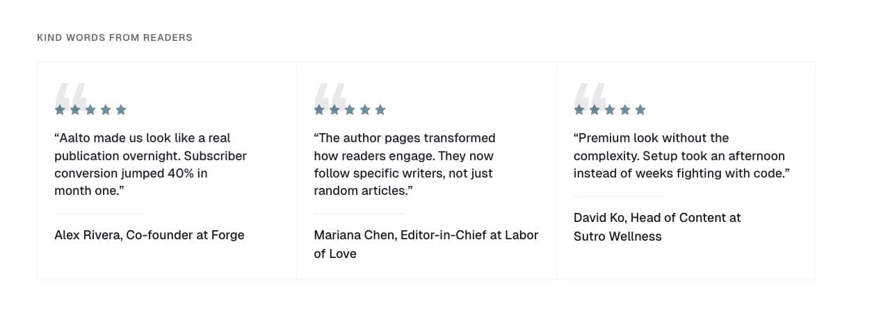 Testimonials section