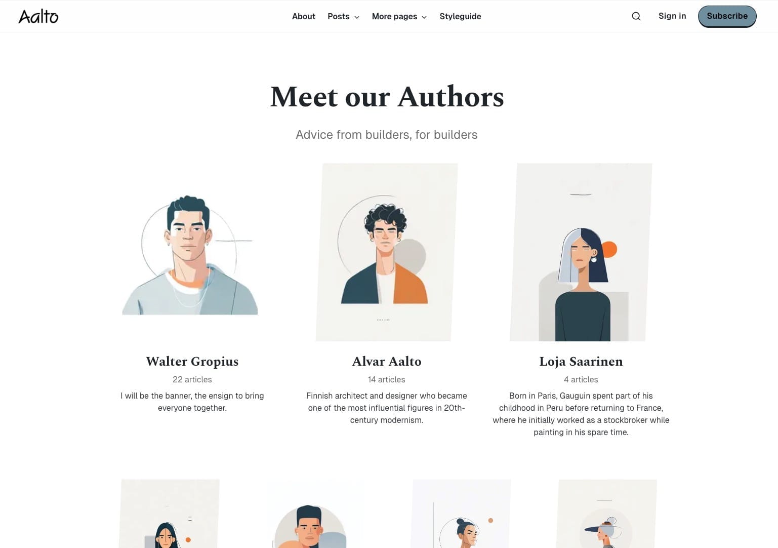 Authors page template
