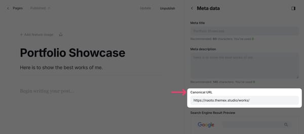 Showcase section settings page 3